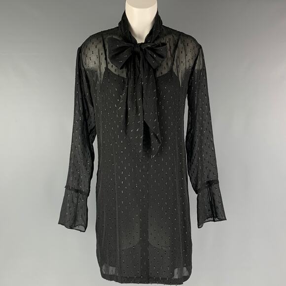 THEORY Size 2 Black Silk Metallic Textured Bow Dress - Picture 1 of 5